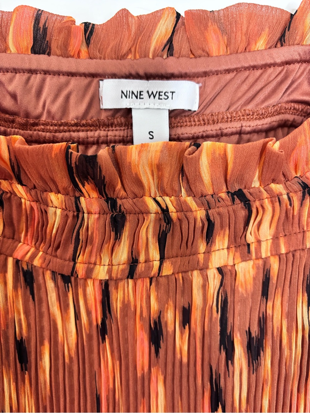 Nine West Burnt Orange & Black Pleated Midi Skirt